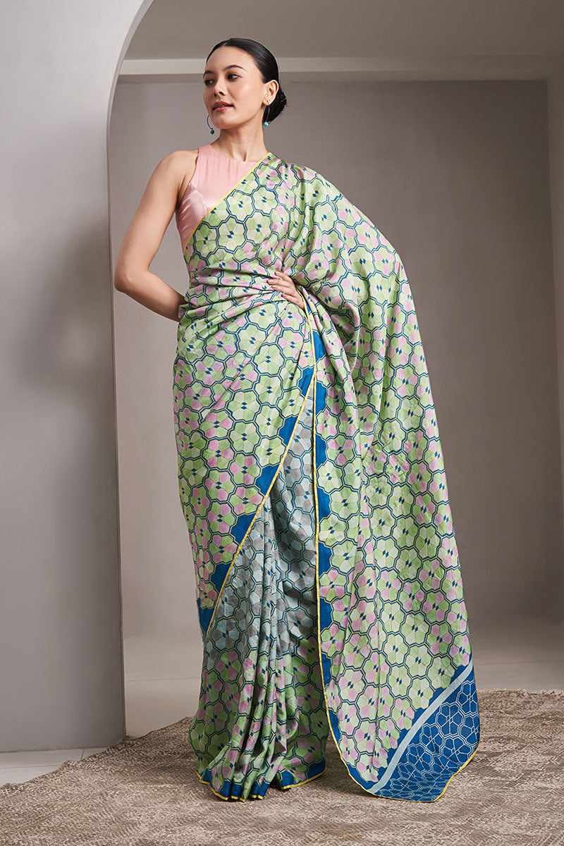 Malti Mulberry silk Hand blockprinted saree