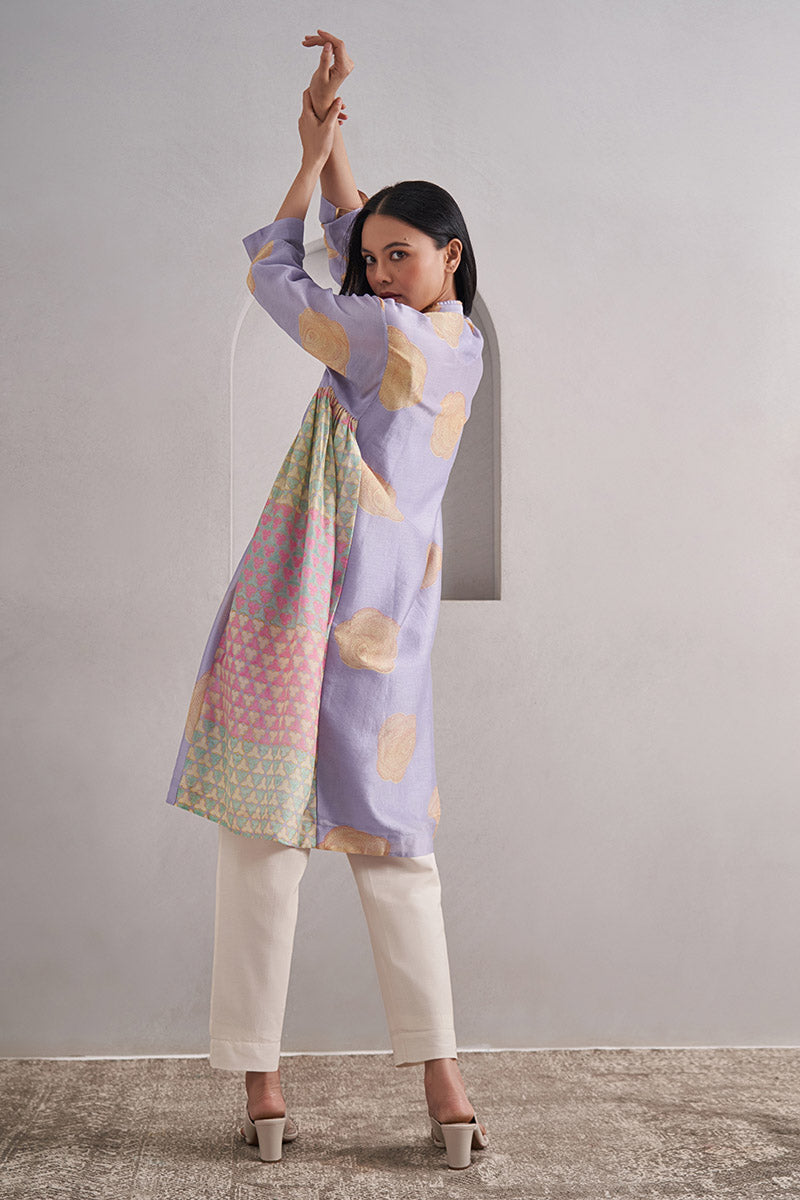 Gulaab One Size Chanderi Cotton-Silk Tunic Dress – Hand Block Printed with Contrast Panels & Slip