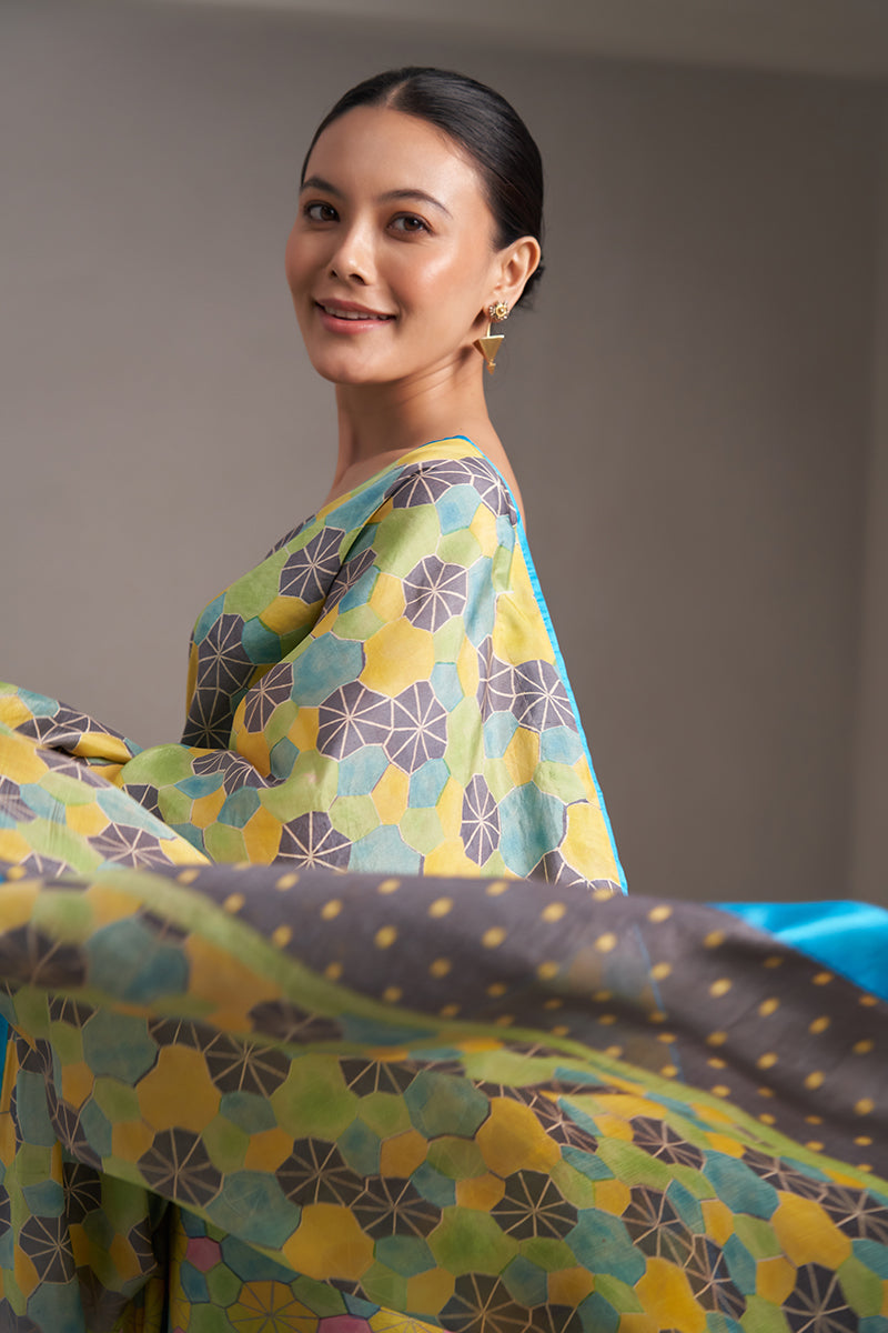 Geeta Mulberry Silk Hand blockprinted saree