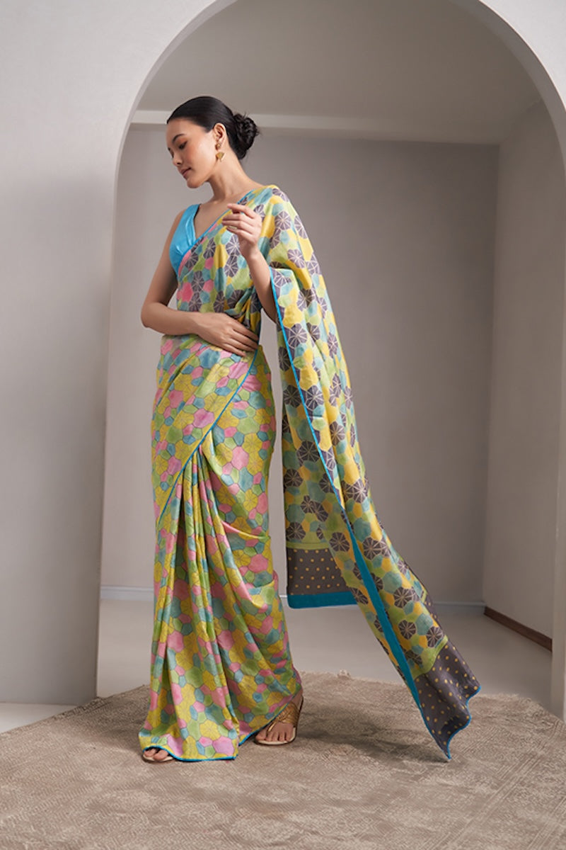 Geeta Mulberry Silk Hand blockprinted saree