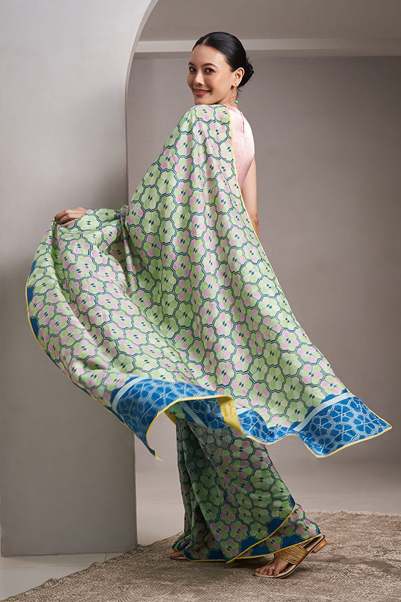 Malti Mulberry silk Hand blockprinted saree