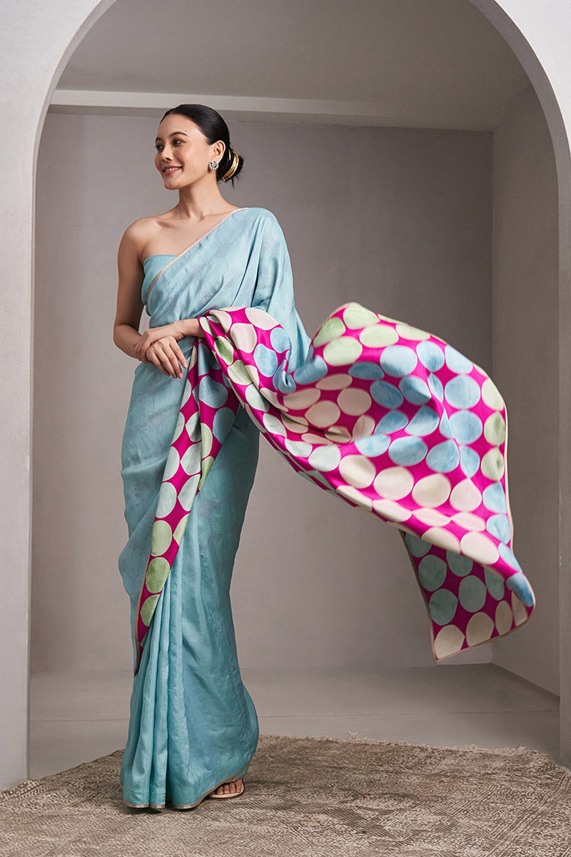 Karnavati Mulberry silk Flip pallu Saree Powder Blue Fuschia
