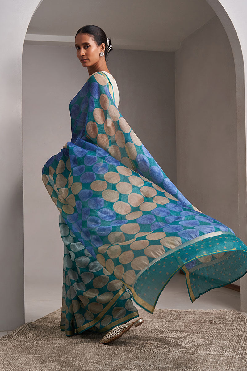 Paan Hand Blockprinted Kota silk Saree