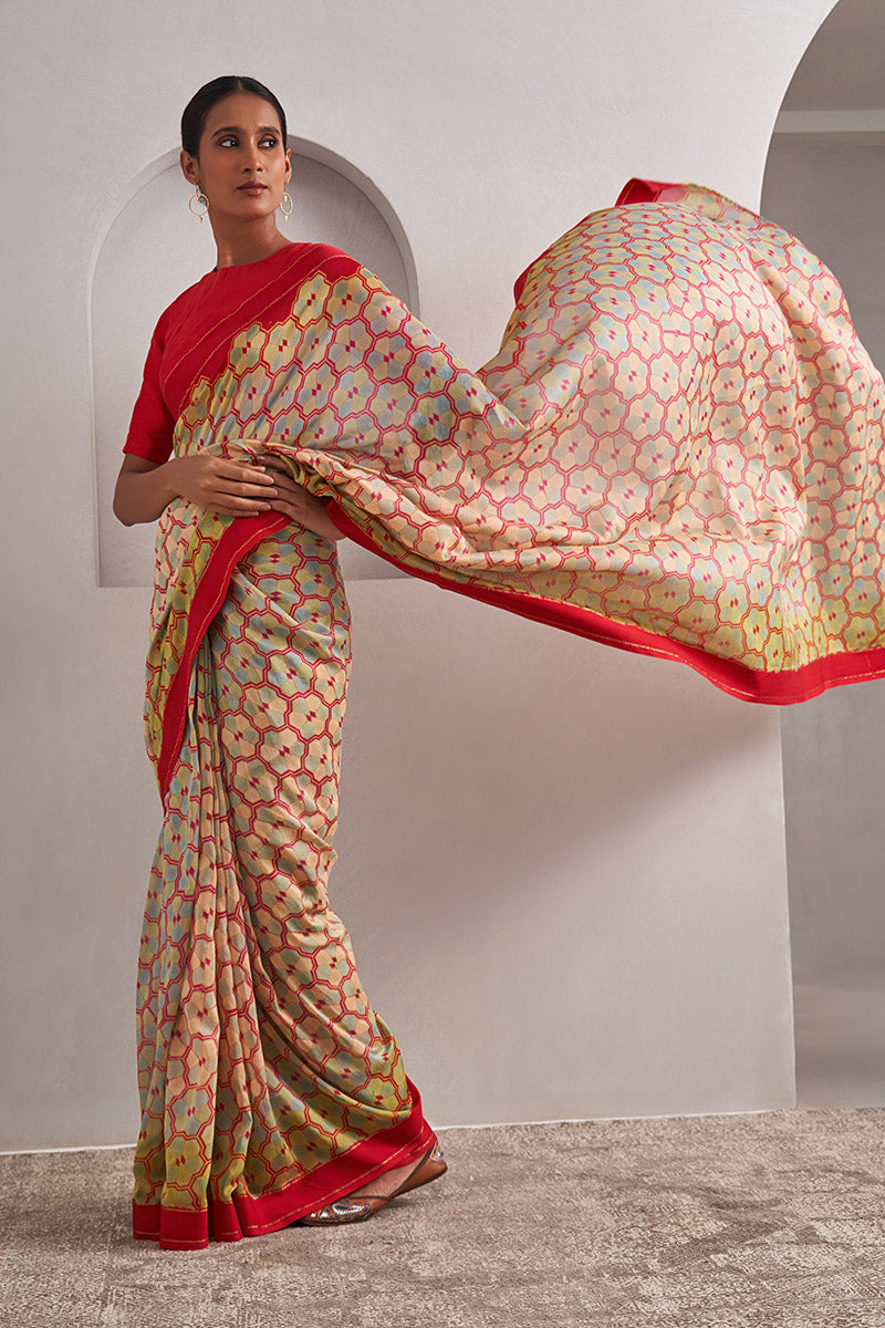Nargis Handloom Maheshwari Cotton Silk Hand Blockprinted Saree