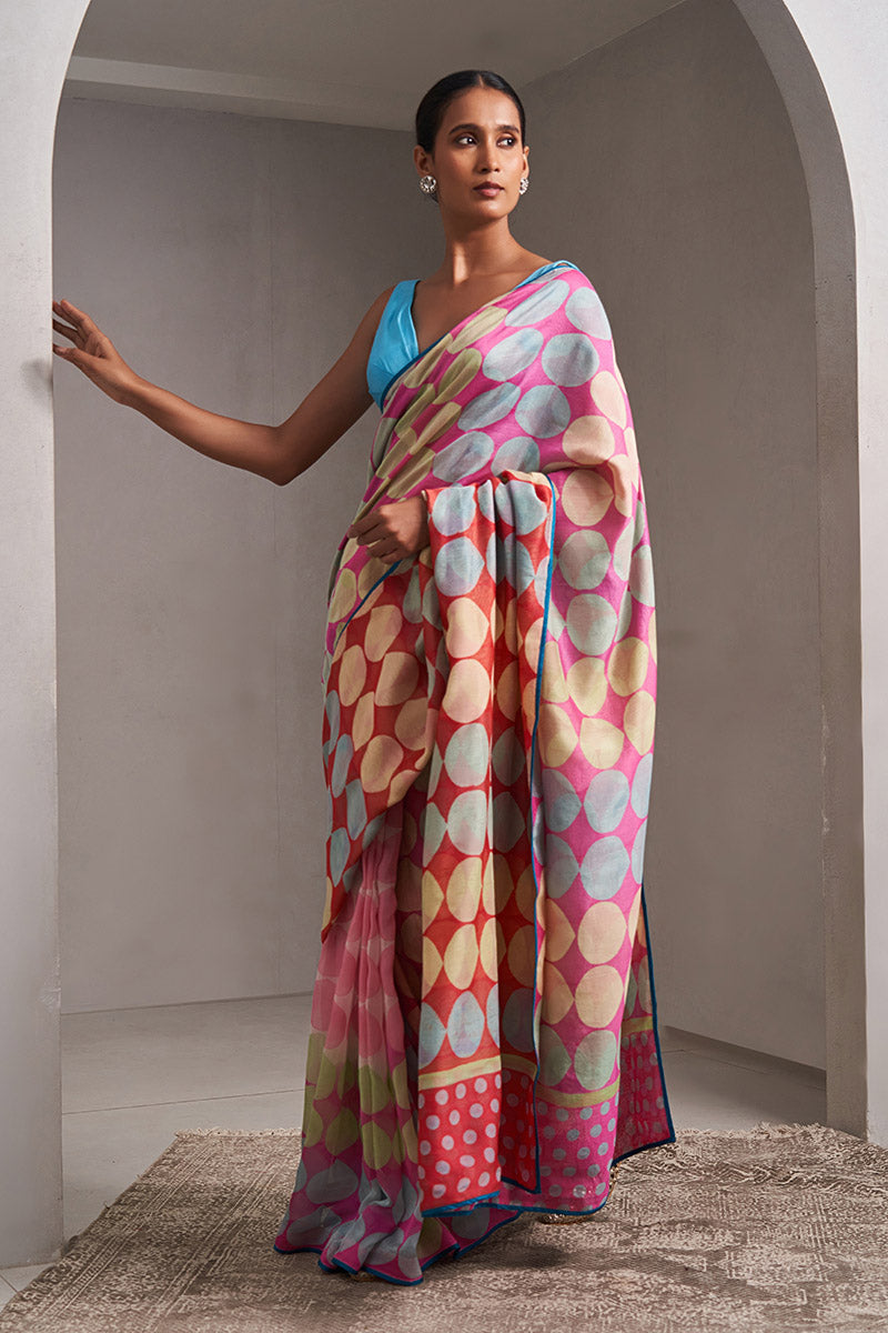 Indrayani Maheshwari Block Printed Flip Pallu Saree - Pink_Red
