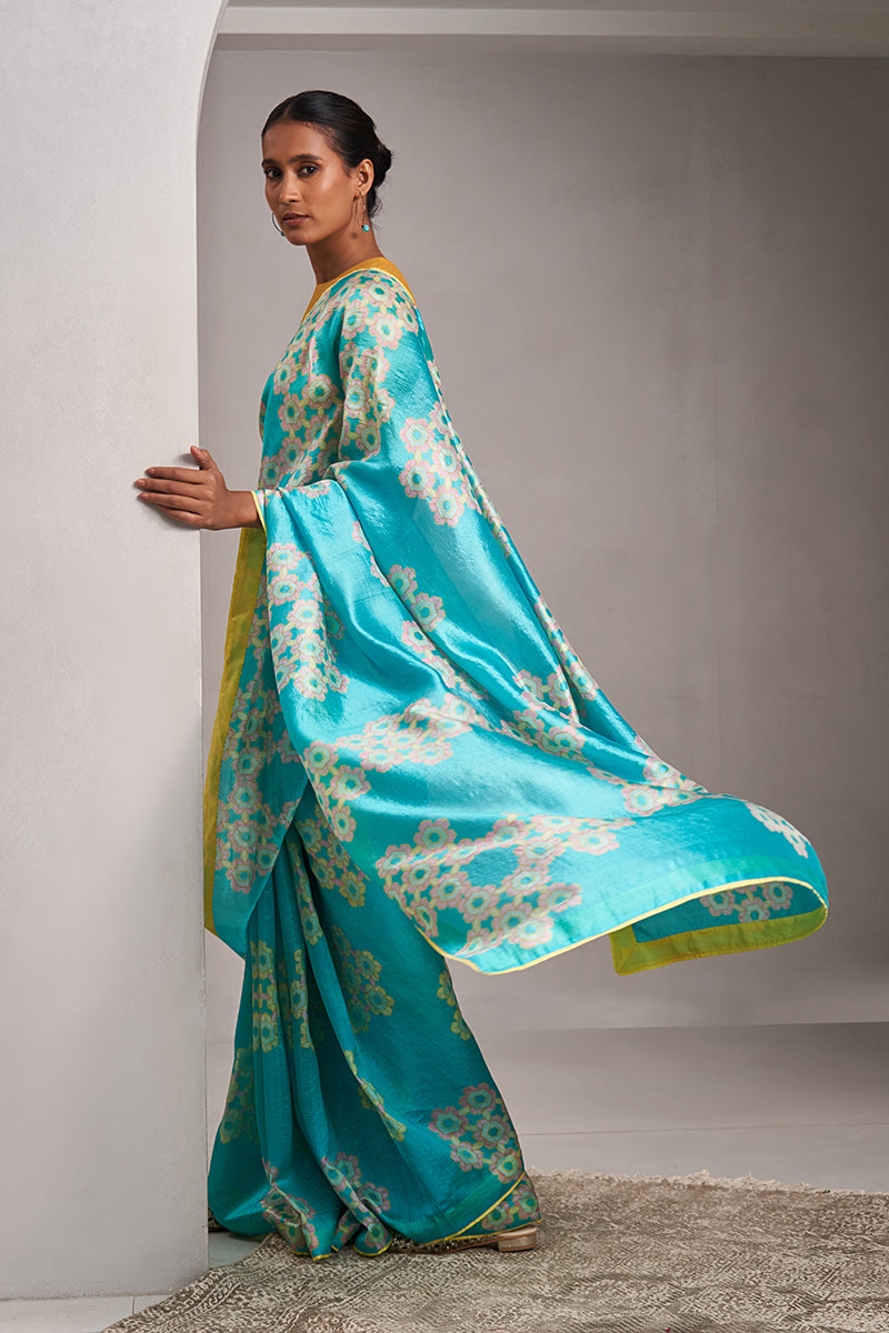 Padmaja Hand Blockprinted Handwoven Mushroo Silk Saree
