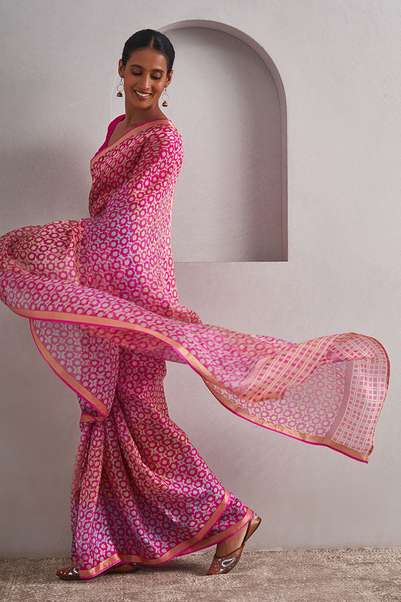 Chameli Hand Blockprinted Kota silk Saree