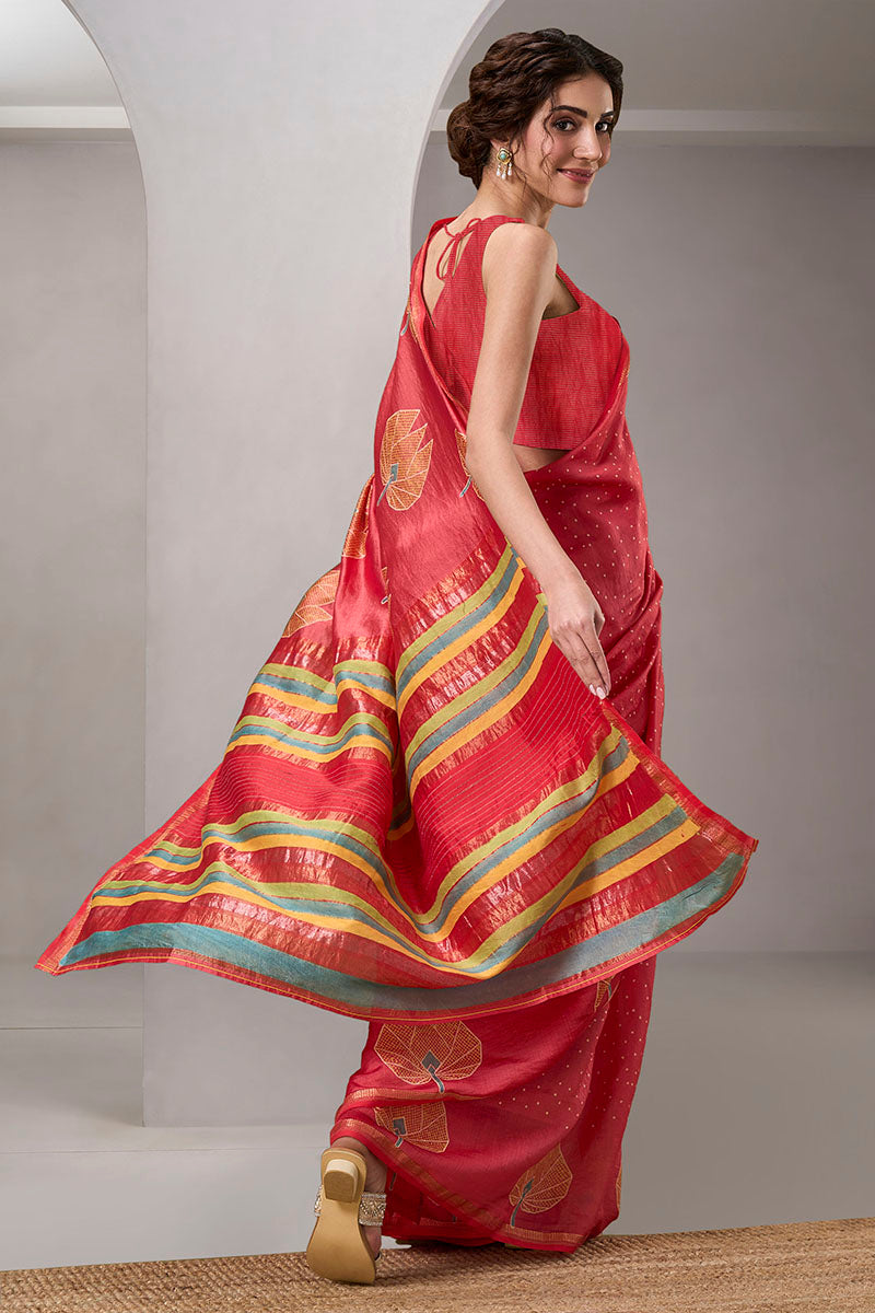 Manjari Handloom Maheshwari Silk Hand Blockprinted saree