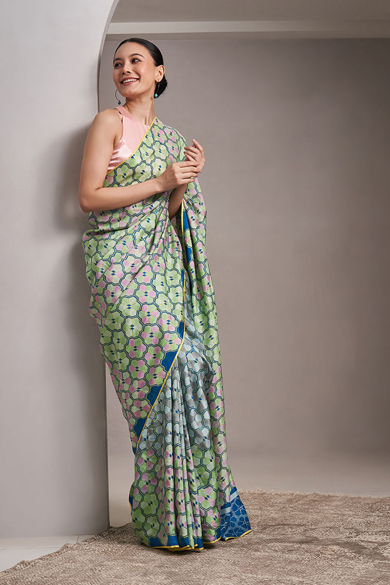 Malti Mulberry silk Hand blockprinted saree