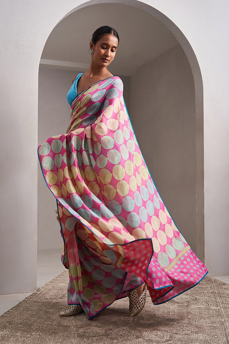 Indrayani Maheshwari Block Printed Flip Pallu Saree - Pink_Red