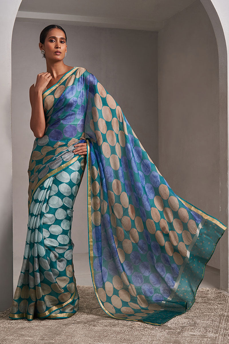 Paan Hand Blockprinted Kota silk Saree