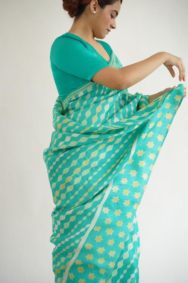 Auli Tussar Silk Hand Blockprinted Saree