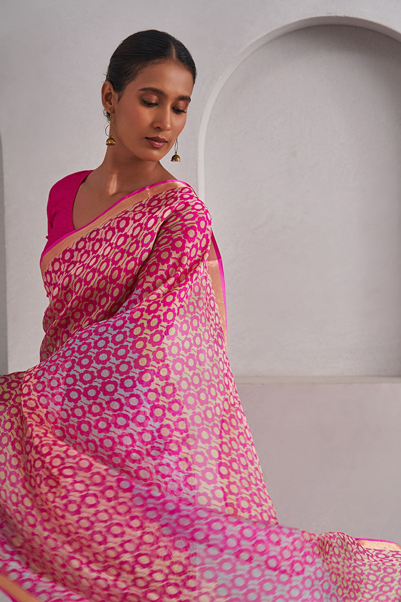 Chameli Hand Blockprinted Kota silk Saree