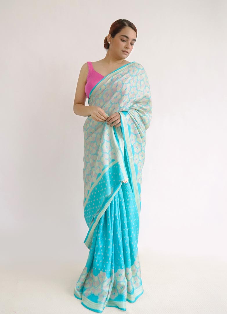 Leh Tussar Silk Hand Blockprinted Saree