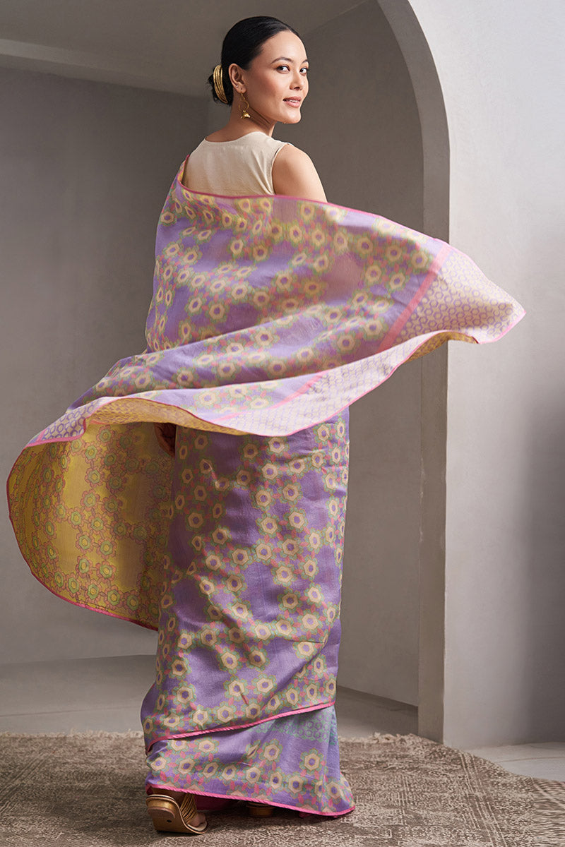 Krishna Maheshwari Block Printed Flip Pallu Saree - Lavender_Yellow