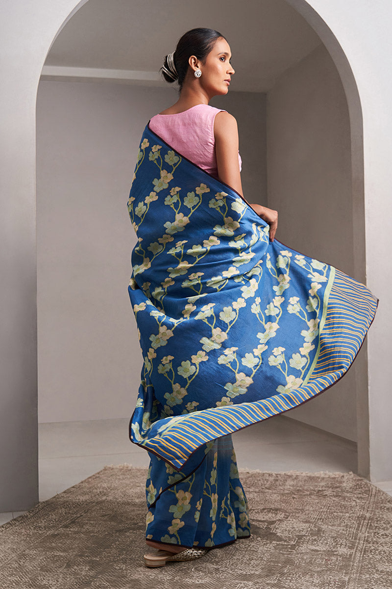 Sindhu Maheshwari Block Printed Flip Pallu Saree - Blue_Grey