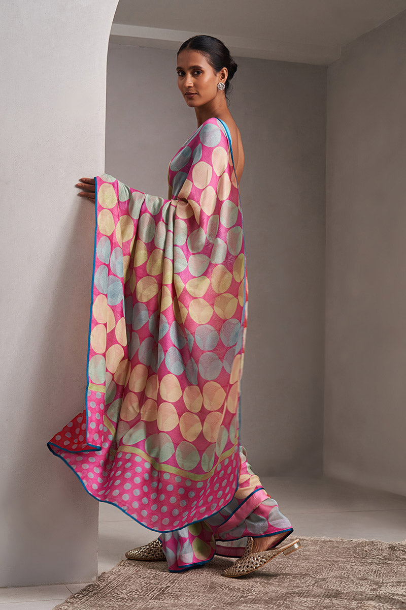Indrayani Maheshwari Block Printed Flip Pallu Saree - Pink_Red