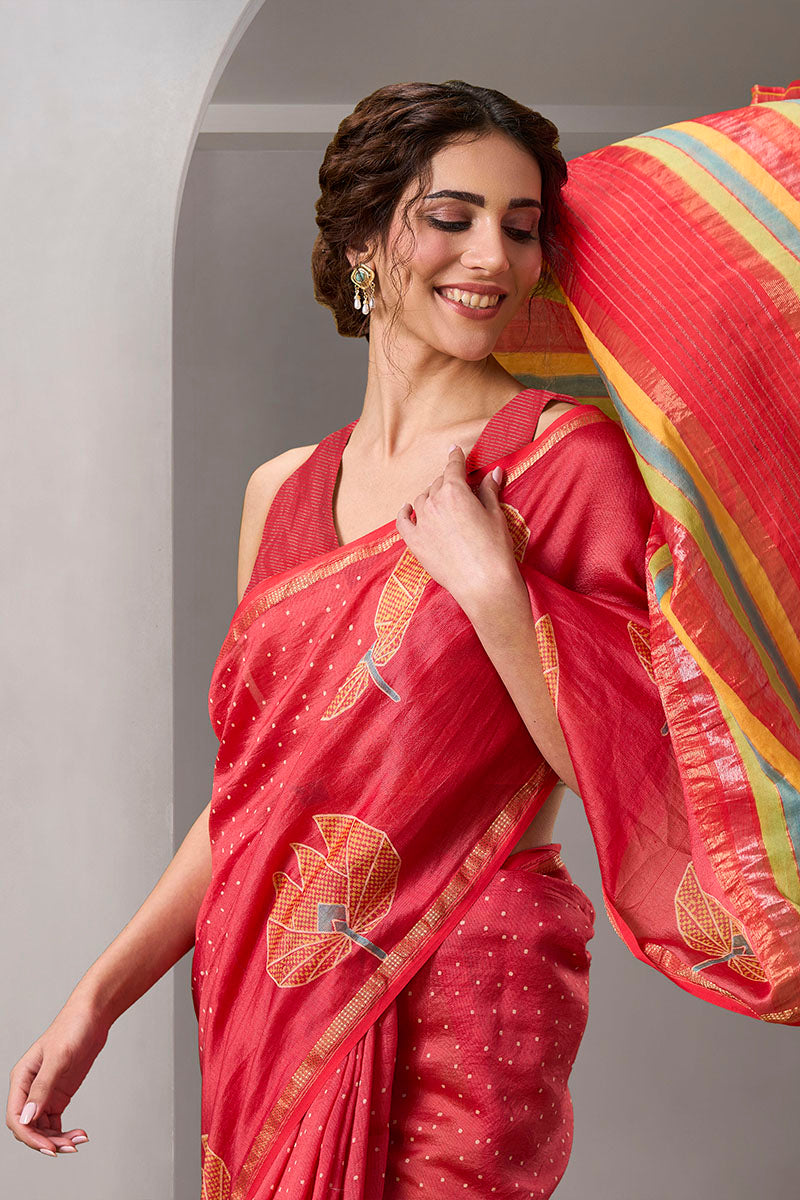 Manjari Handloom Maheshwari Silk Hand Blockprinted saree