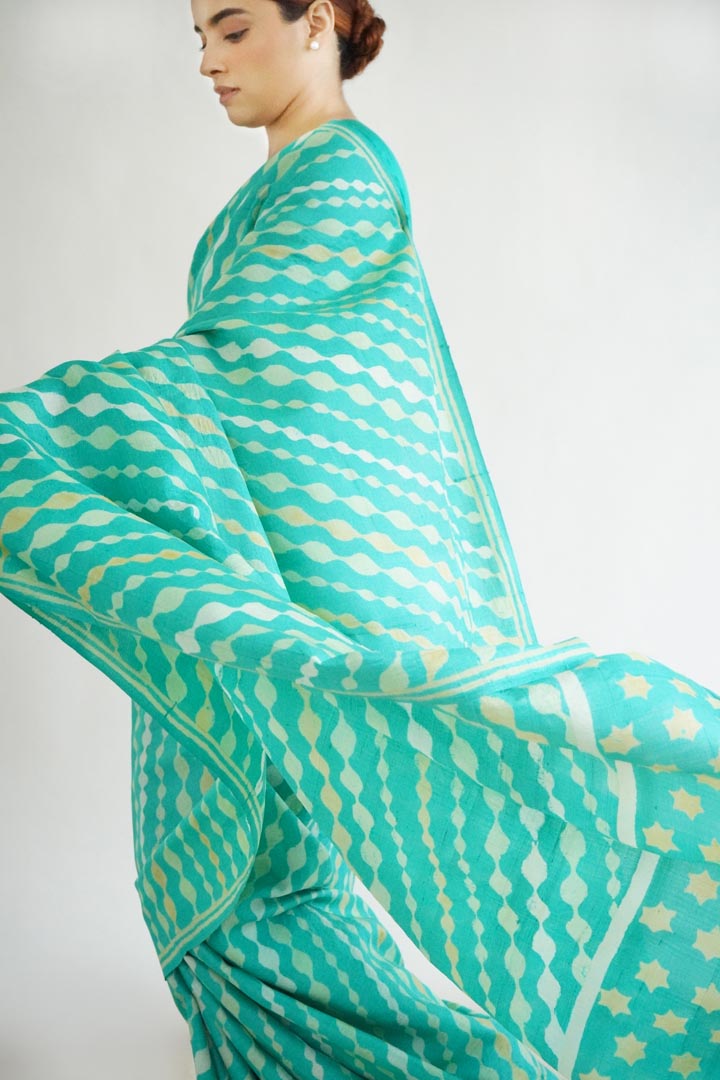 Auli Tussar Silk Hand Blockprinted Saree