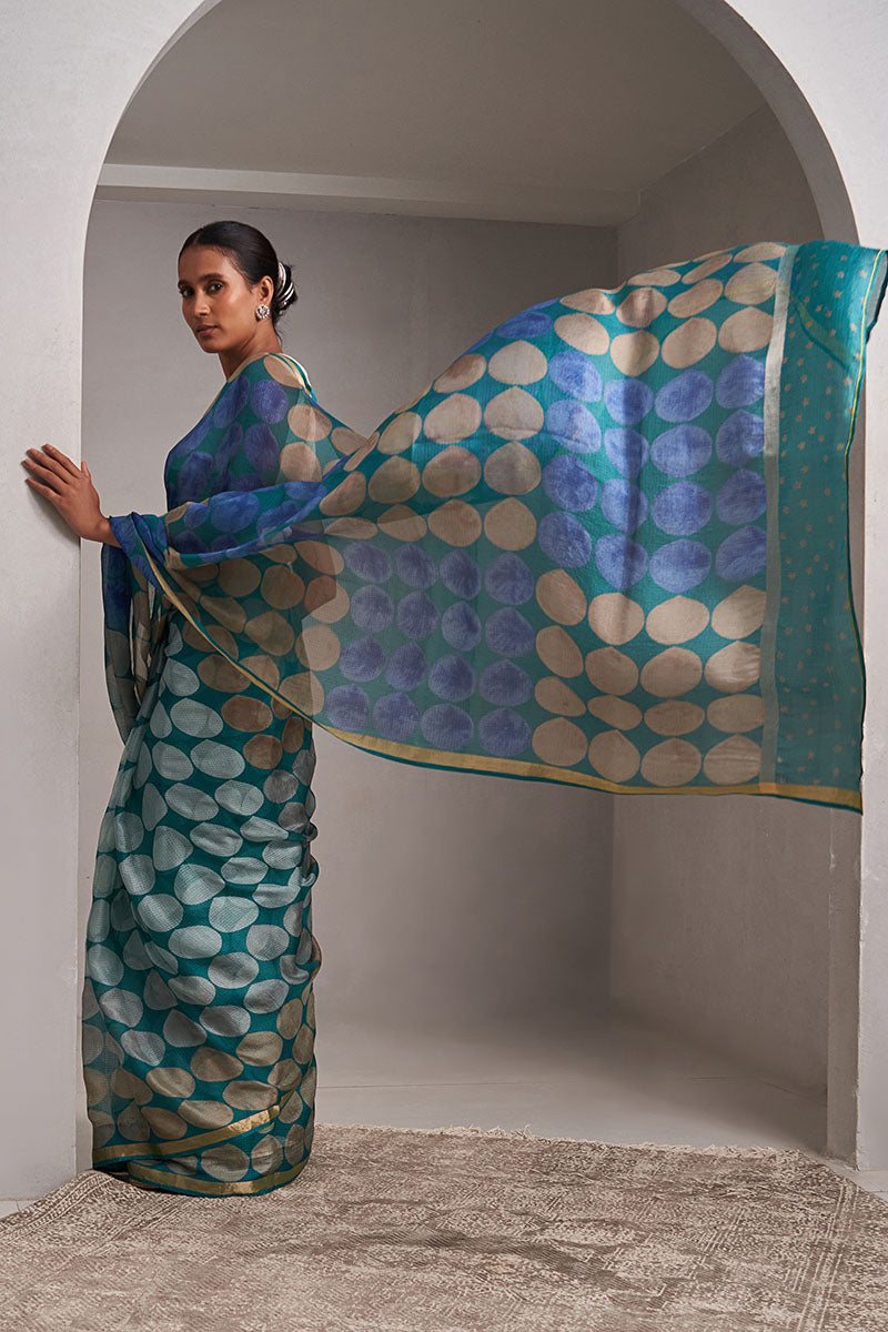 Paan Hand Blockprinted Kota silk Saree