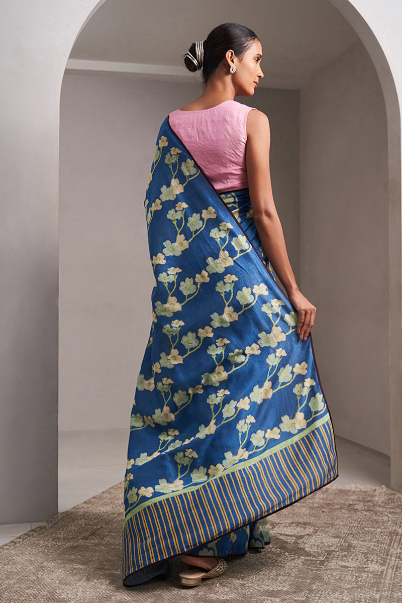 Sindhu Maheshwari Block Printed Flip Pallu Saree - Blue_Grey