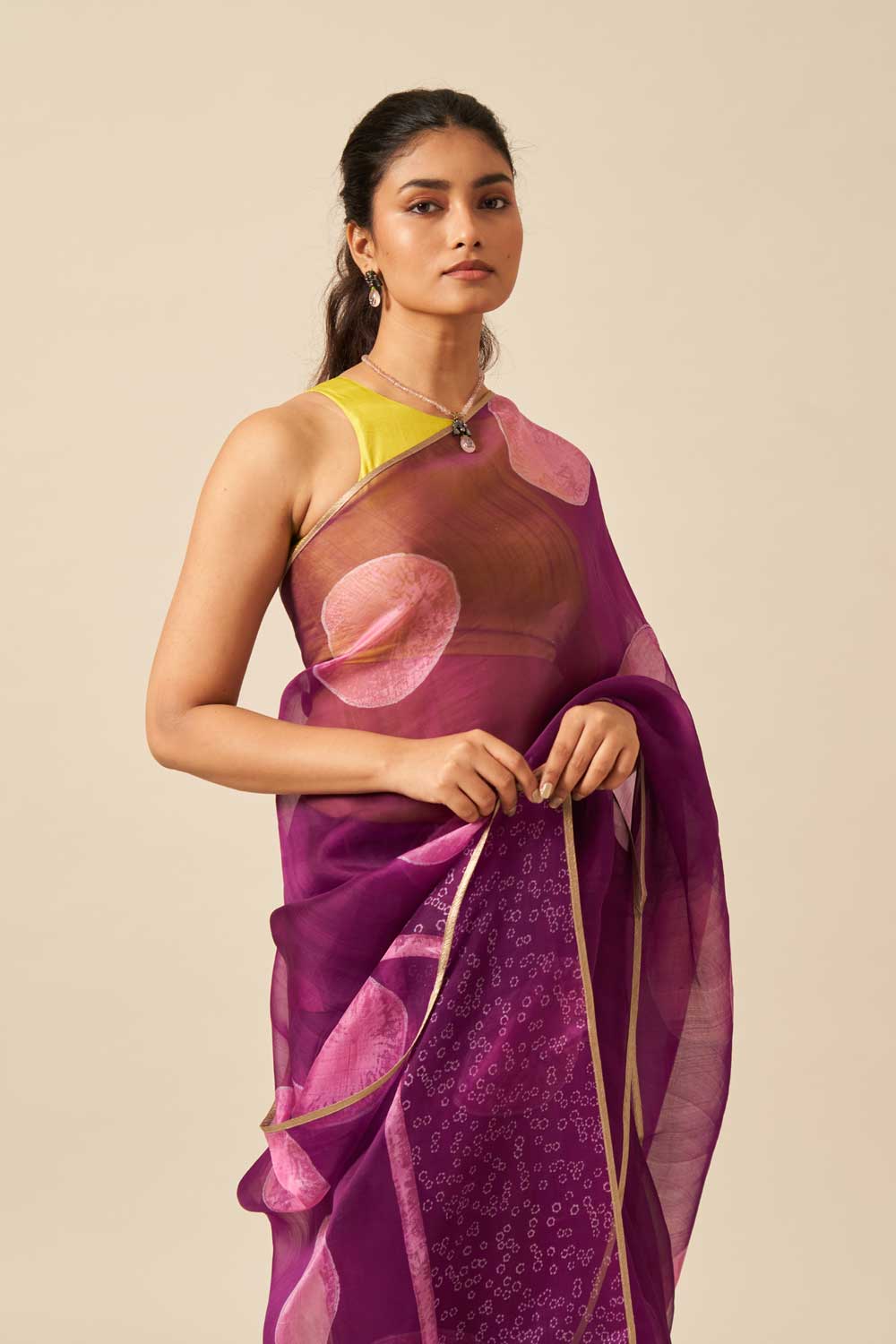 AABHA PURPLE KATAAN SILK HAND BLOCKPRINTED SAREE
