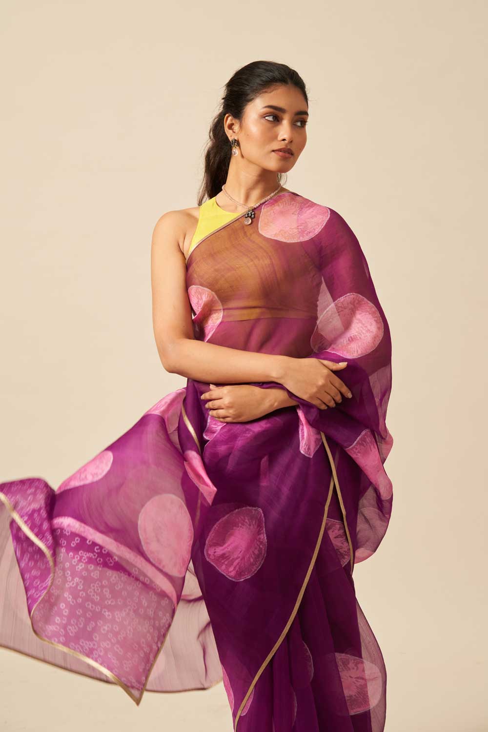 AABHA PURPLE KATAAN SILK HAND BLOCKPRINTED SAREE
