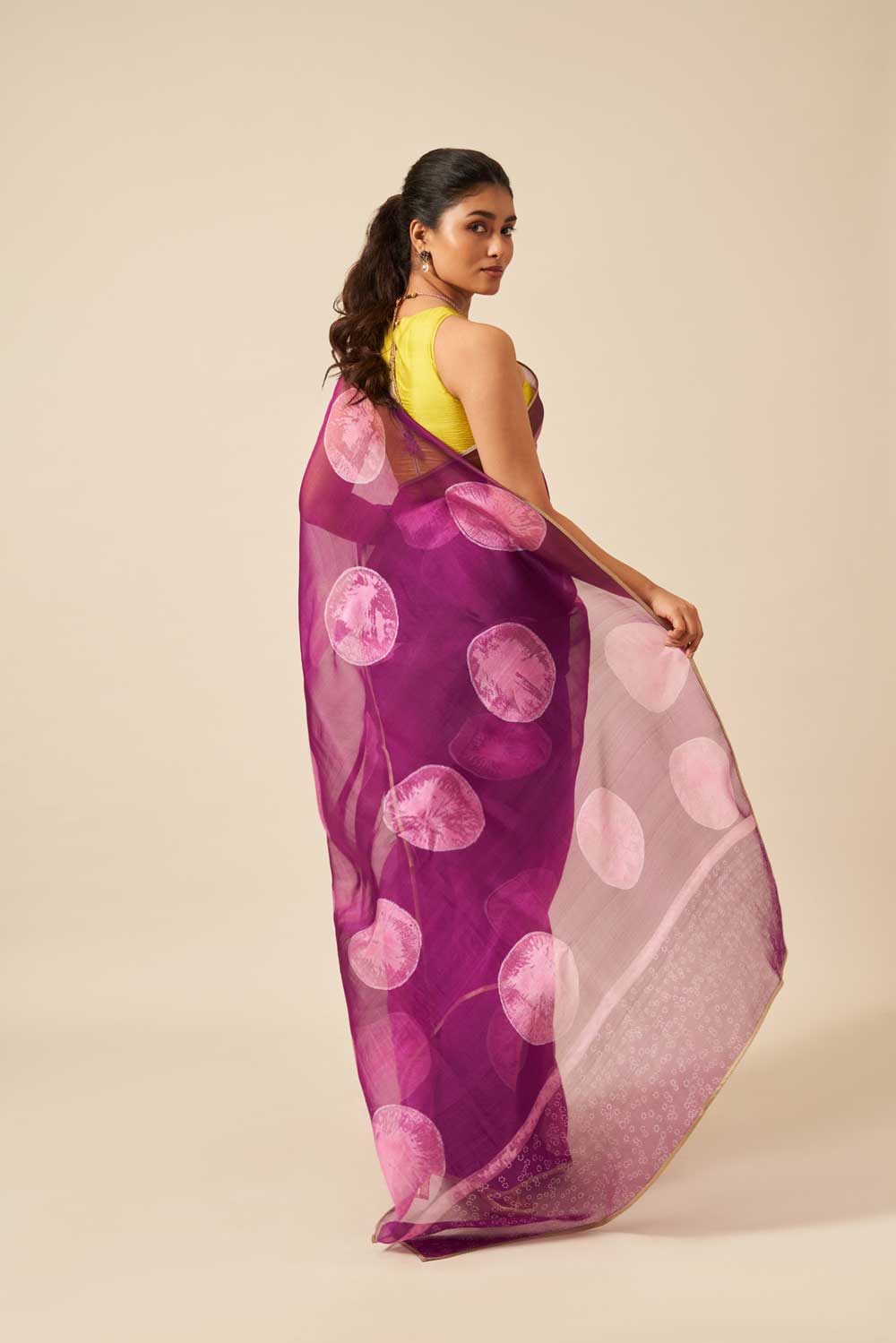AABHA PURPLE KATAAN SILK HAND BLOCKPRINTED SAREE