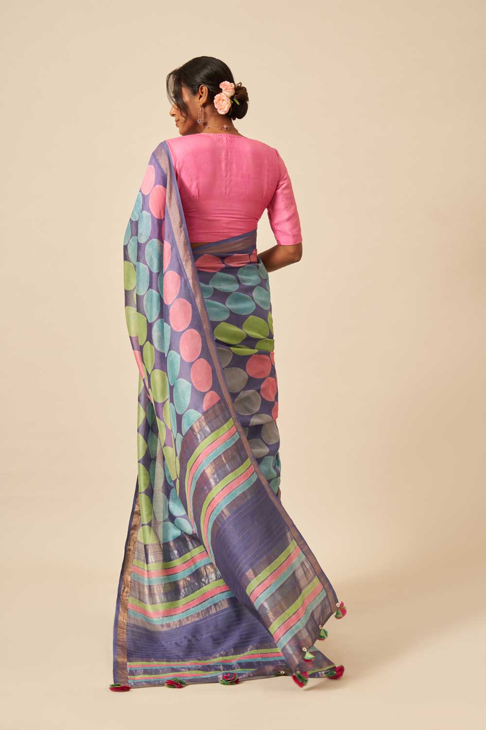 Luni Blue Maheshwari Silk Hand Block Printed Saree