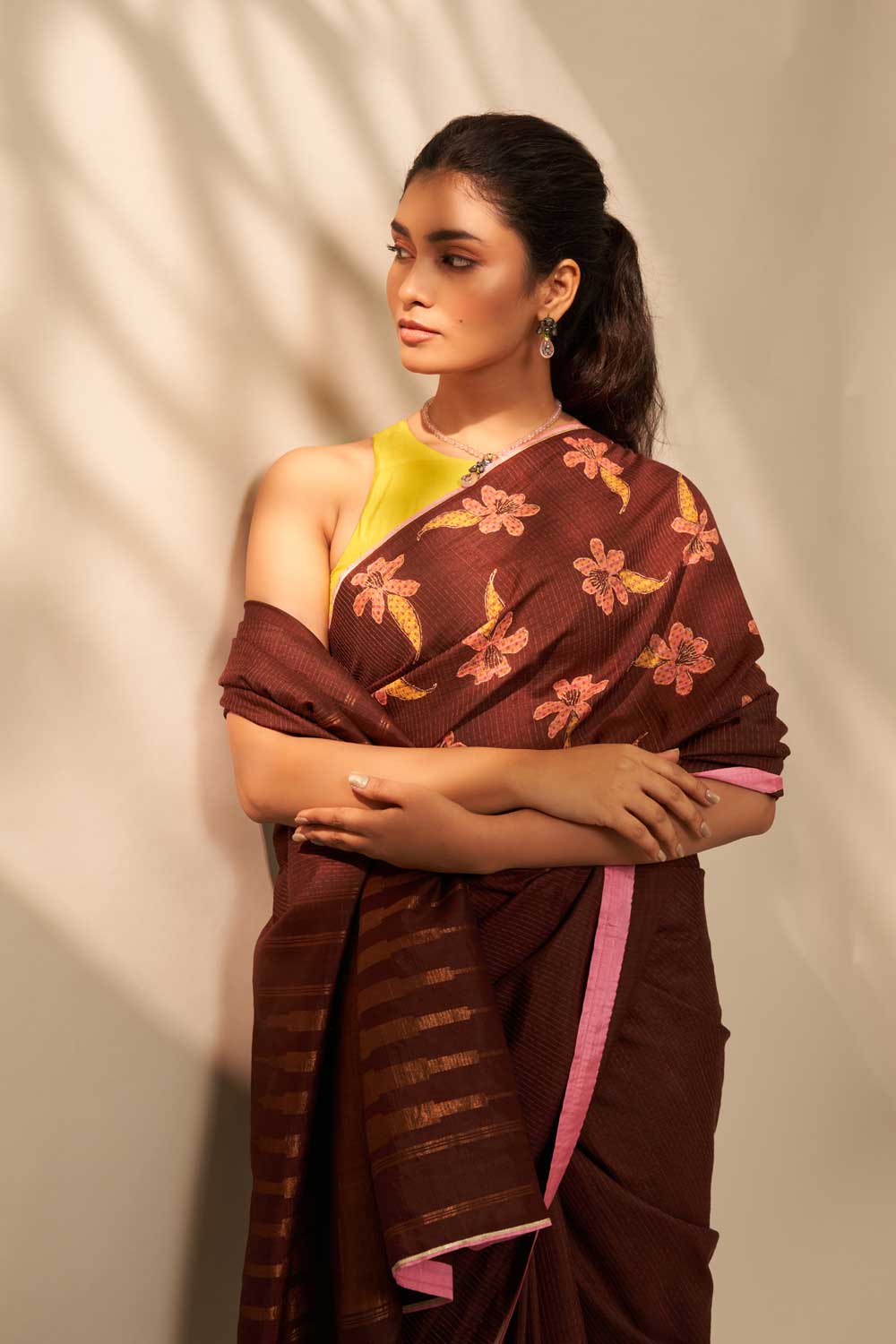 Parijat Brown Kanchi Silk Hand Blockprinted Saree