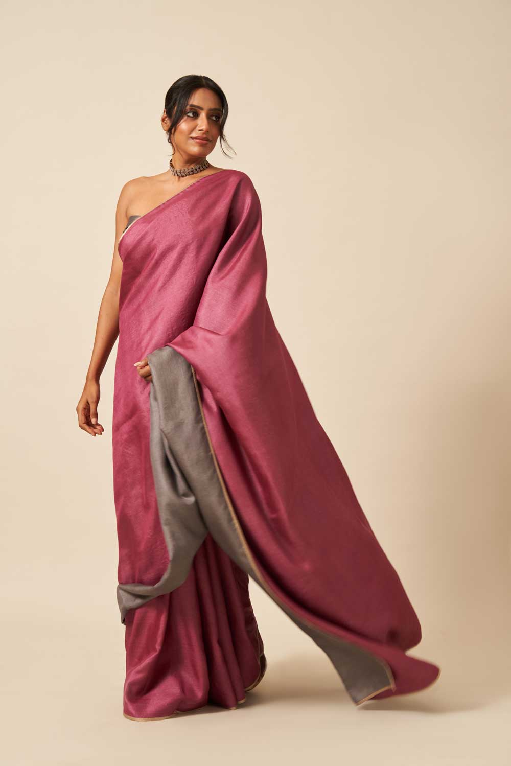 Laxmibai laquer grey Handloom Tussar Silk Flip Pallu Saree