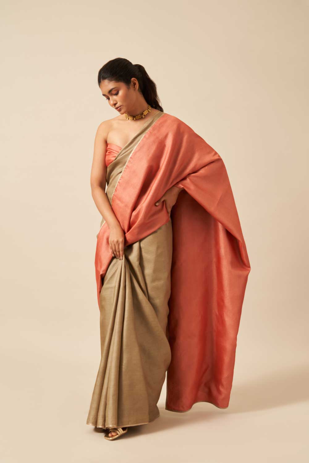 Rani Mehendi Madder Handloom Tussar Silk Flip Pallu Saree