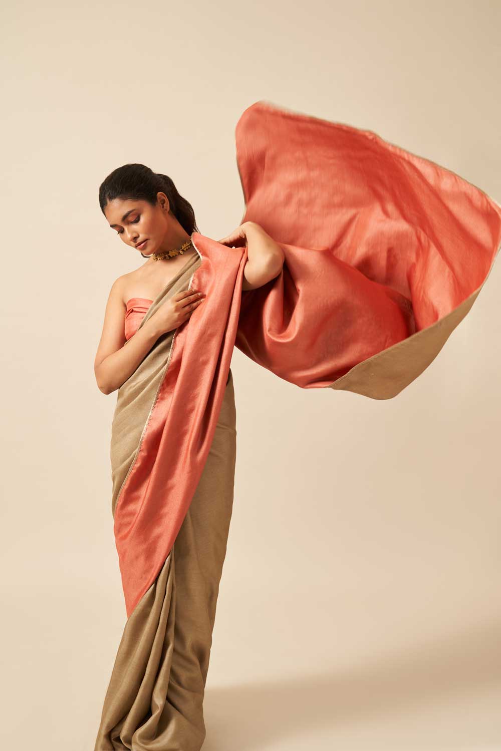 Rani Mehendi Madder Handloom Tussar Silk Flip Pallu Saree