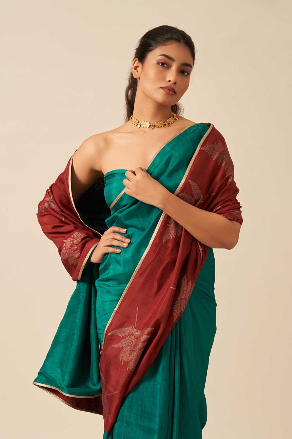 Avanti Green Maroon Mulberry Silk Flip Pallu Saree