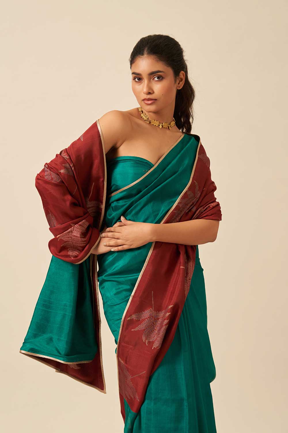 Avanti Green Maroon Mulberry Silk Flip Pallu Saree