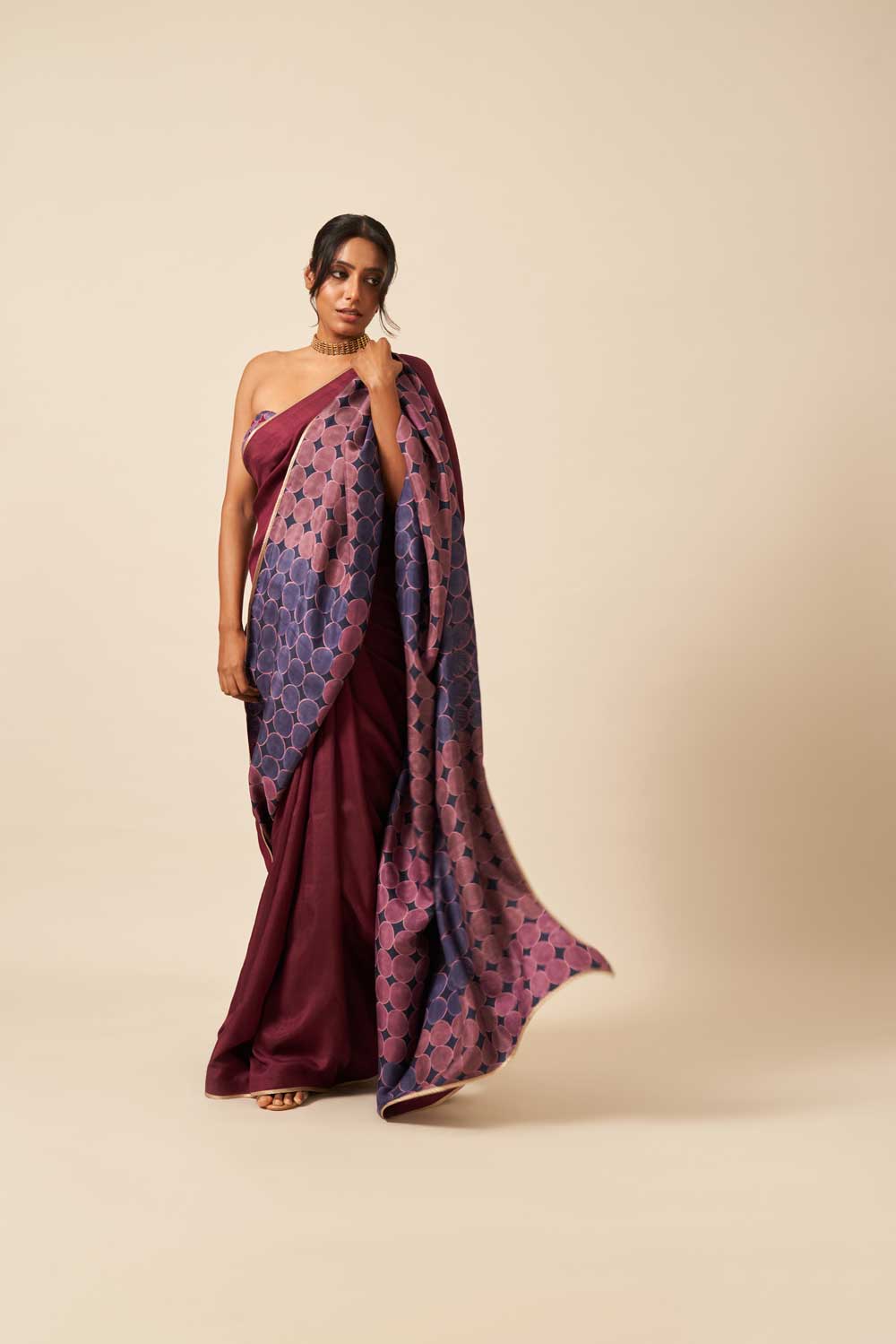 KARNAVATI Wine Blue Mulberry Silk Flip Pallu Saree
