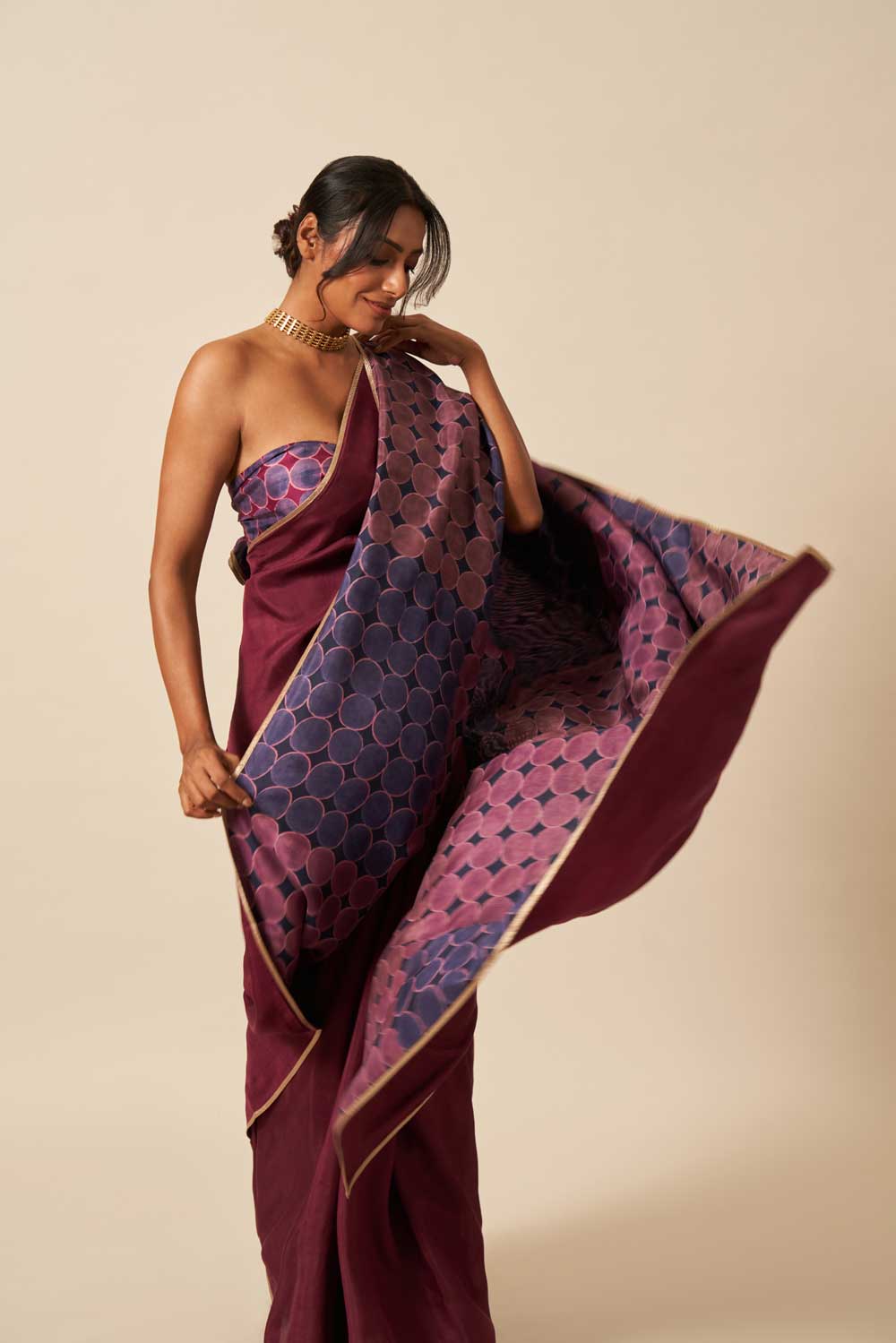 KARNAVATI Wine Blue Mulberry Silk Flip Pallu Saree