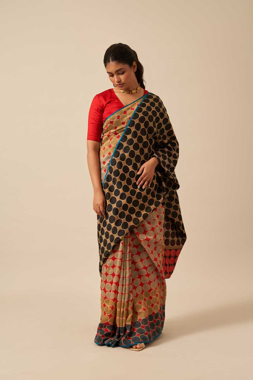 Sindhu Red_Black Maheshwari Hand Blockprinted Flip Pallu saree