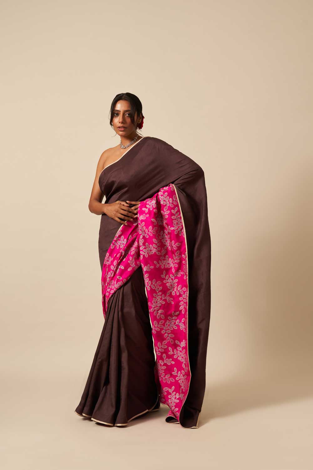 Athiya Brown Pink Mulberry Silk Flip Pallu Saree