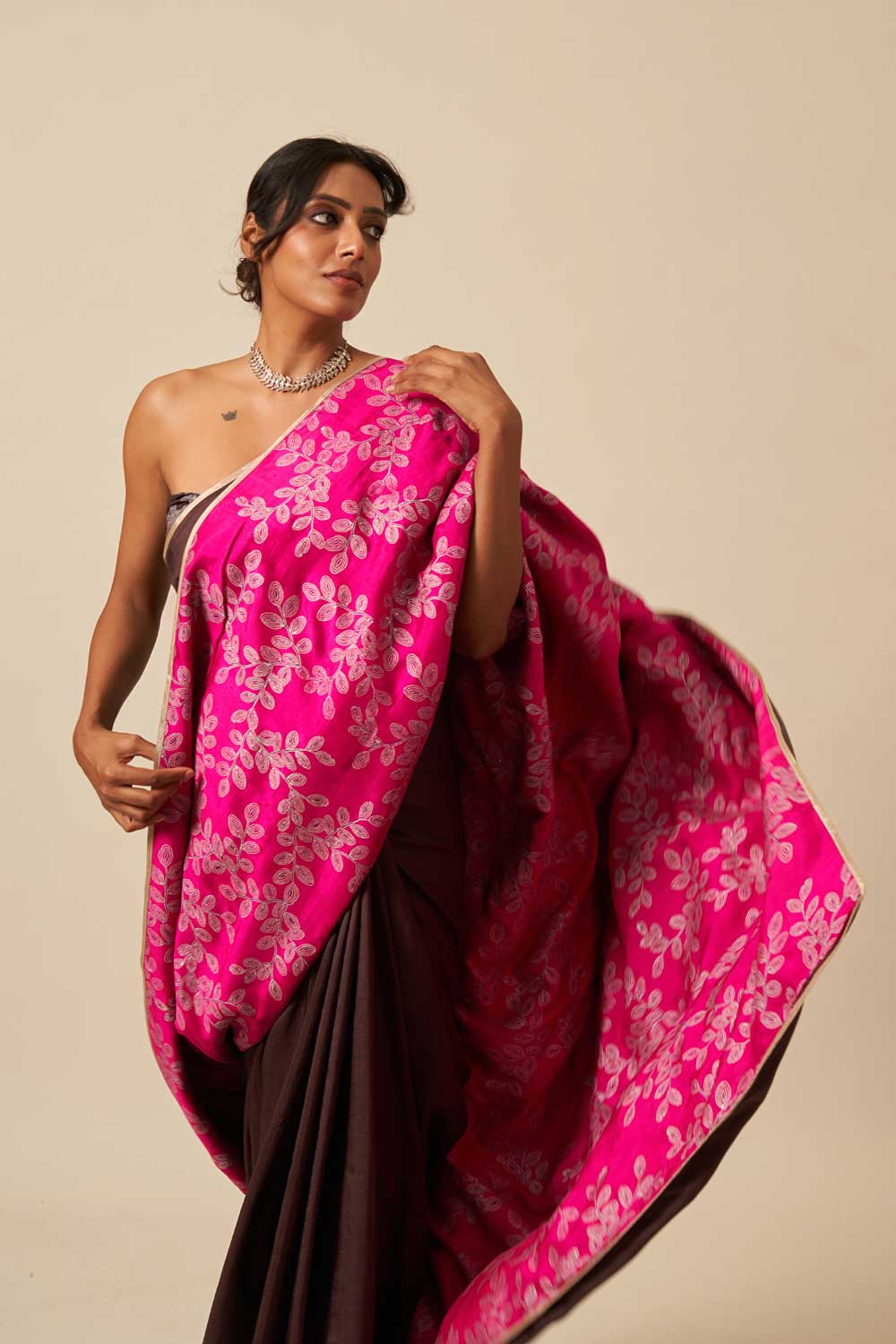 Athiya Brown Pink Mulberry Silk Flip Pallu Saree