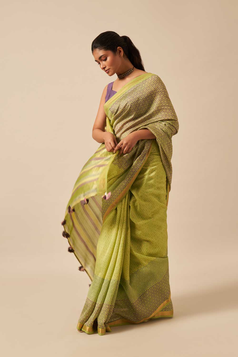 Shilpa GREEN Maheshwari Silk Hand Block Printed Saree