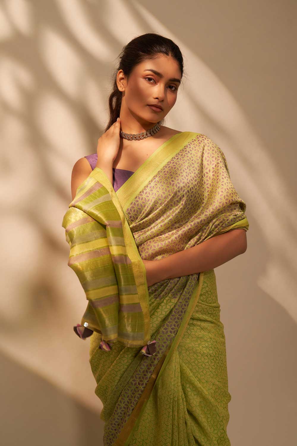 Shilpa GREEN Maheshwari Silk Hand Block Printed Saree