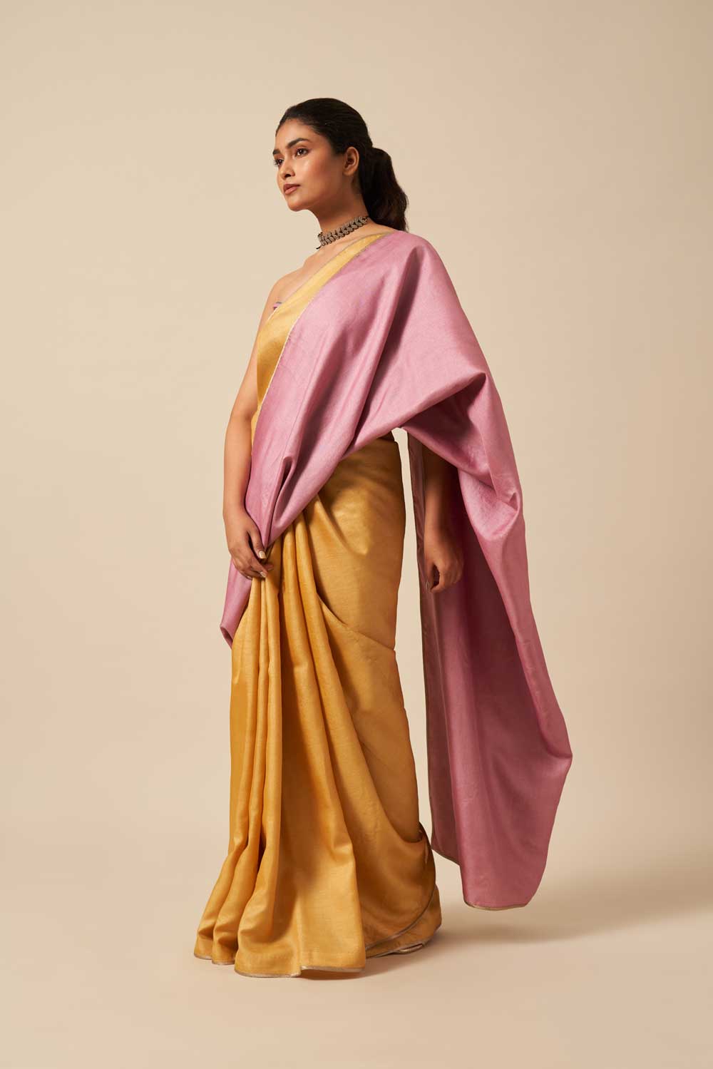 Rajeshwari marigold_lac Handloom Tussar Silk Flip Pallu Saree