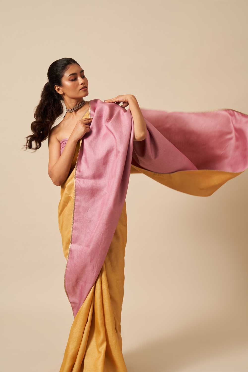 Rajeshwari marigold_lac Handloom Tussar Silk Flip Pallu Saree