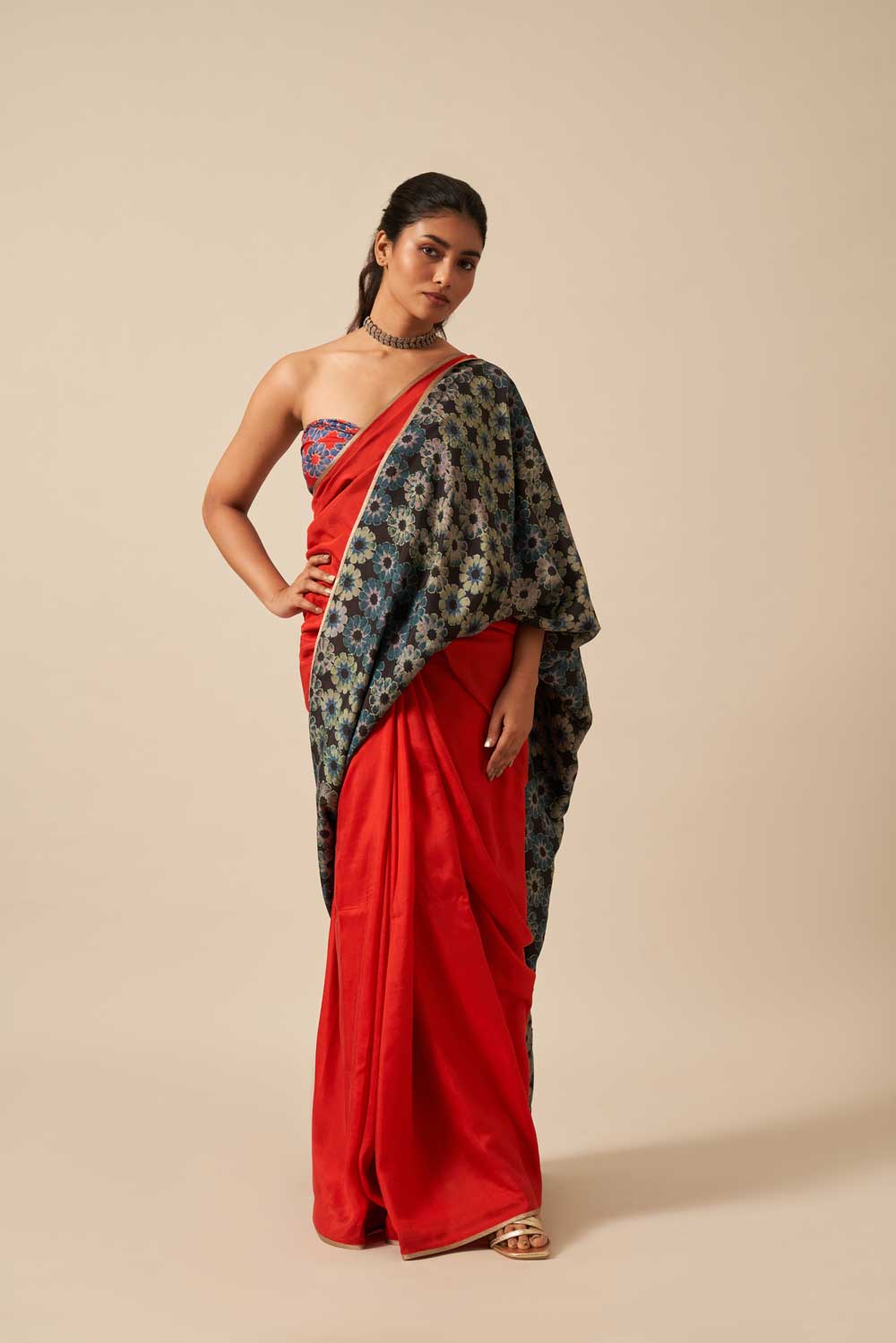 Rajeshwari Red Black Mulberry Silk Flip Pallu Saree