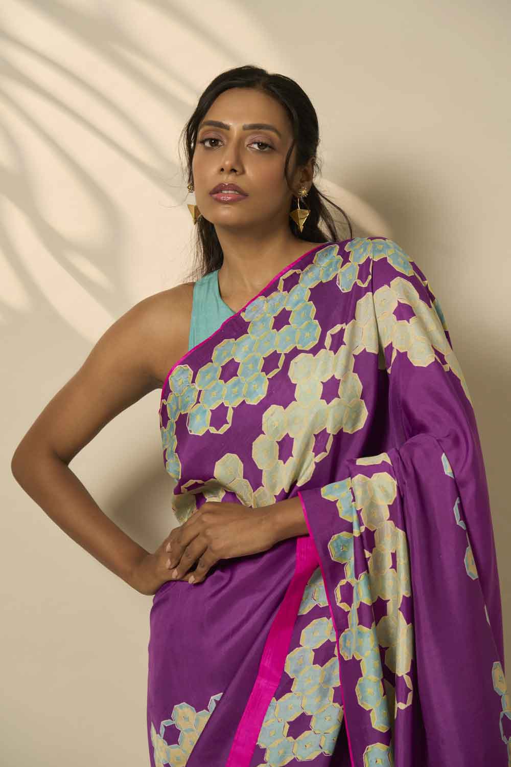 Violet Mulberry Silk Hand blockprinted saree