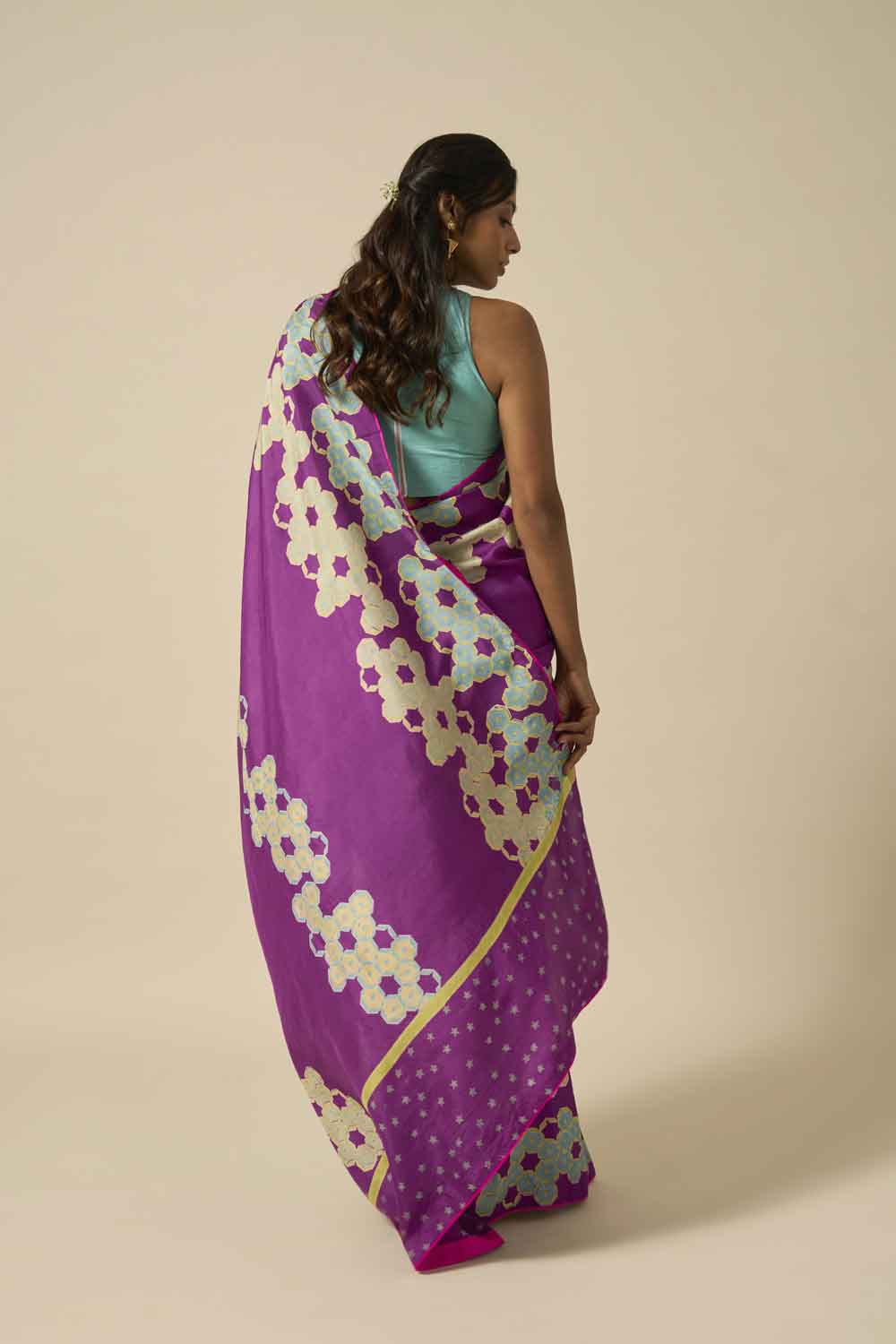 Violet Mulberry Silk Hand blockprinted saree