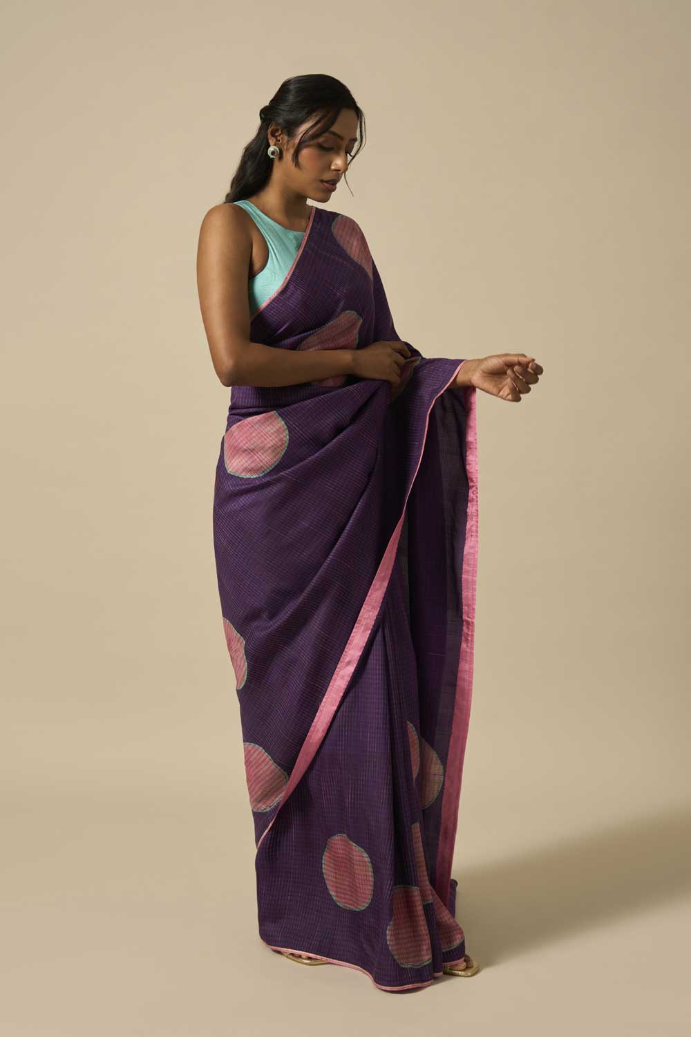 Kesar Purple Kanchi Silk Hand Blockprinted Saree
