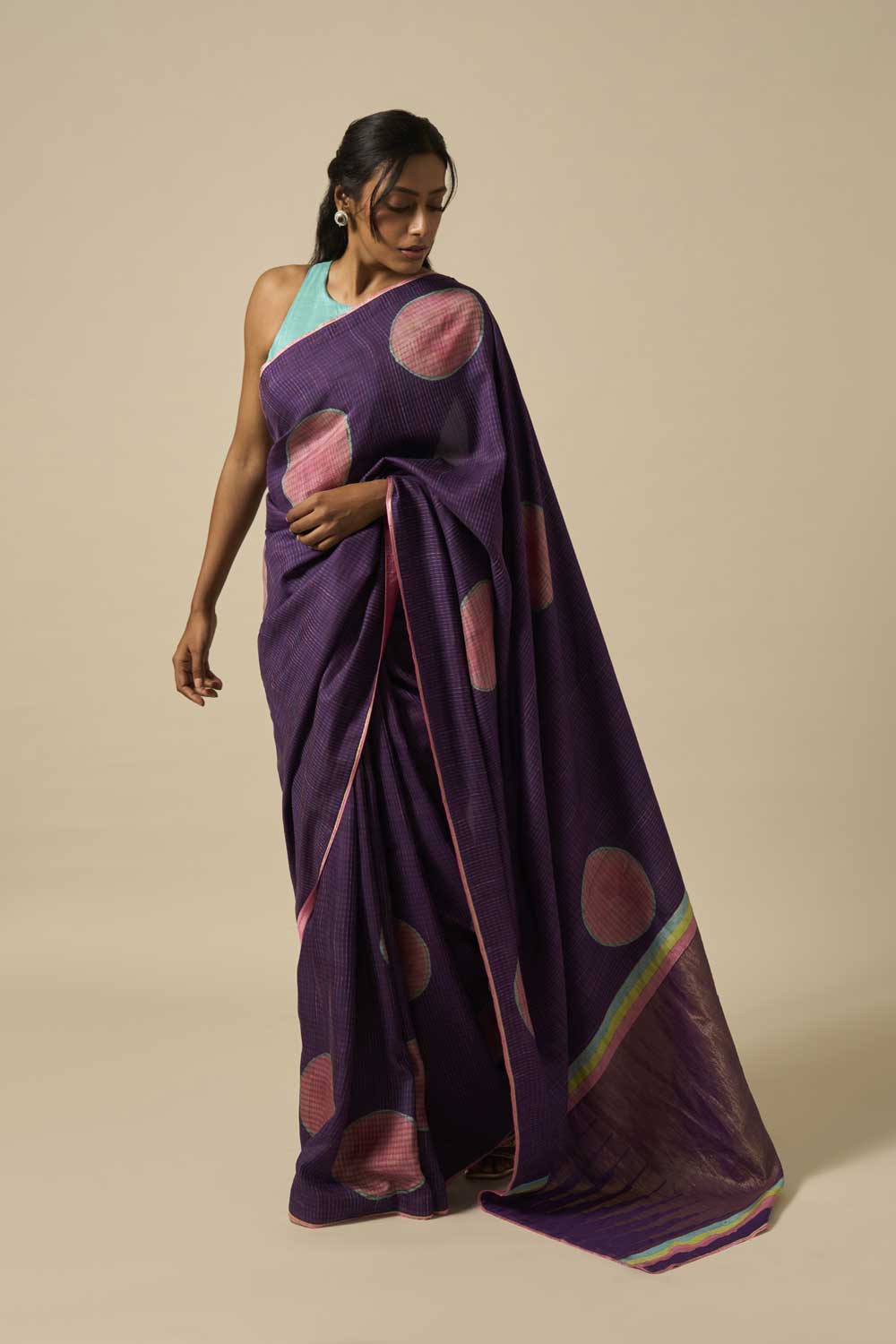 Kesar Purple Kanchi Silk Hand Blockprinted Saree