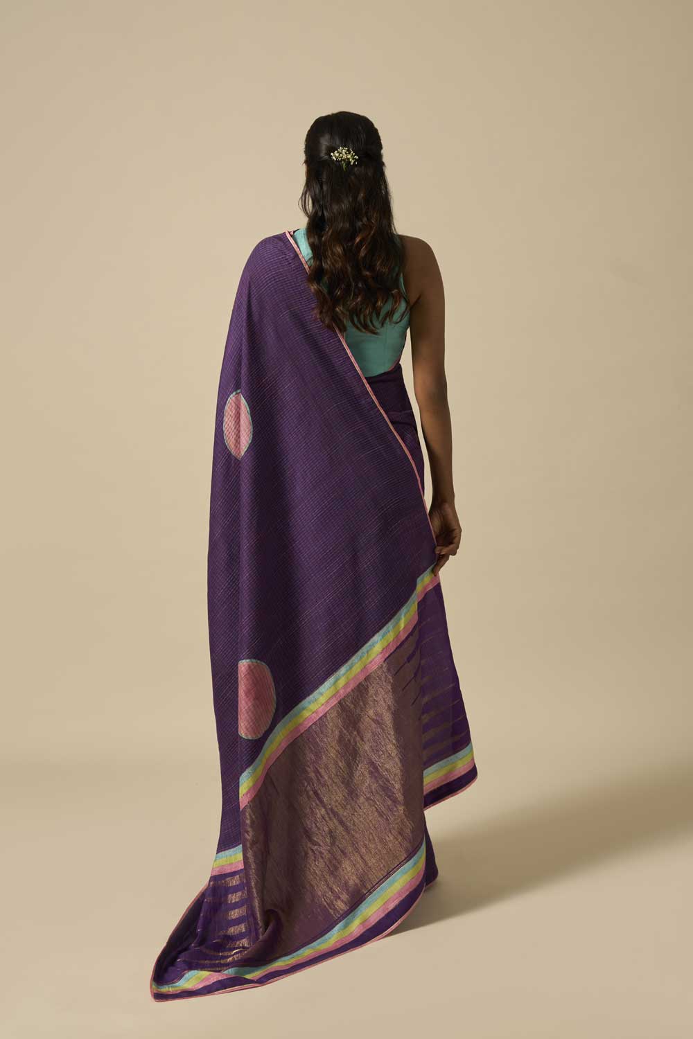 Kesar Purple Kanchi Silk Hand Blockprinted Saree